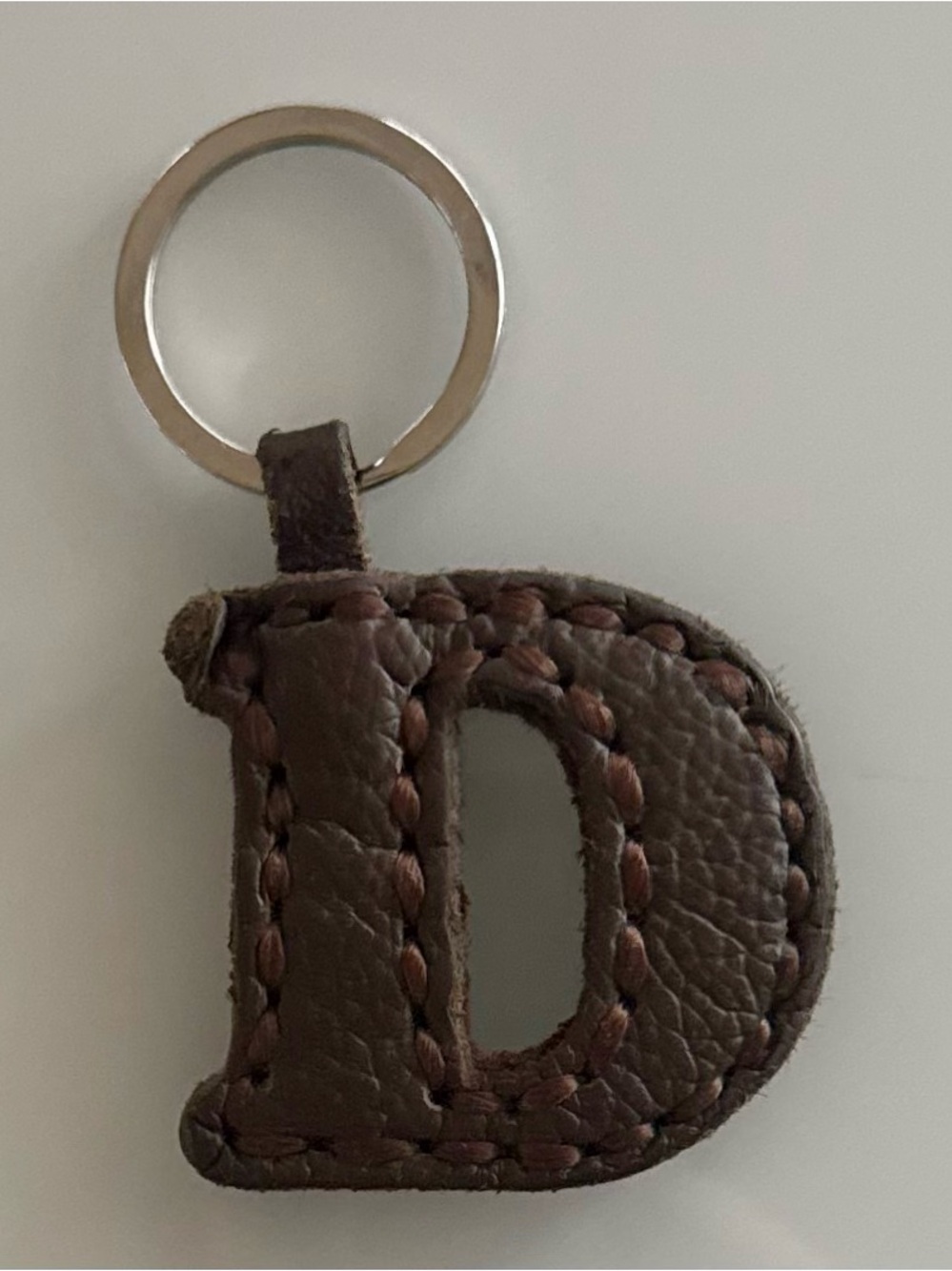 Letter D Genuine Leather Bag Charm - Brown - Personalized Initial Keychain